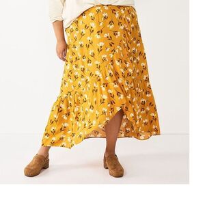 Sonoma womens Wrap Ruffle Maxi/Midi Hi-Low floral Skirt 4X NWT